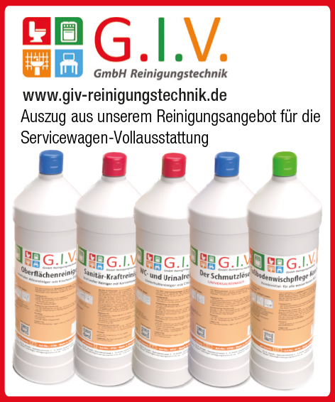 G.I.V. GmbH Reinigungstechnik. www.giv-reinigungstechnik.de. Auszug aus unserem Reinigungsangebot für die Servicewagen-Vollausstattung.